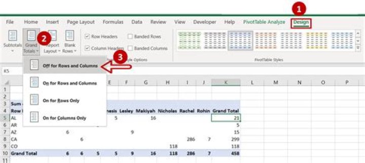 How do I turn off grand totals for Rows and Columns?