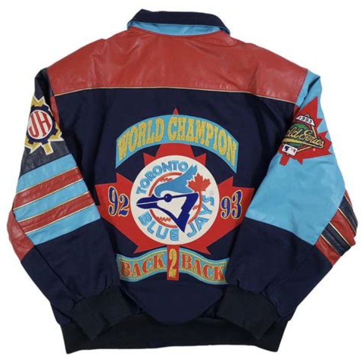 What's on the back of the Blue Jays jacket?