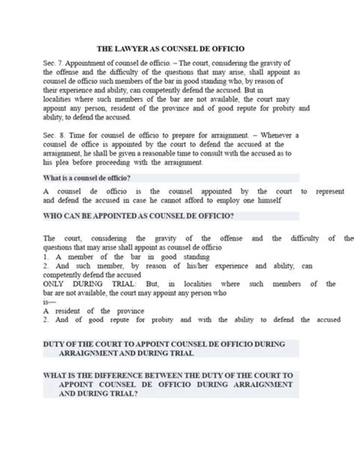 What is counsel de officio?