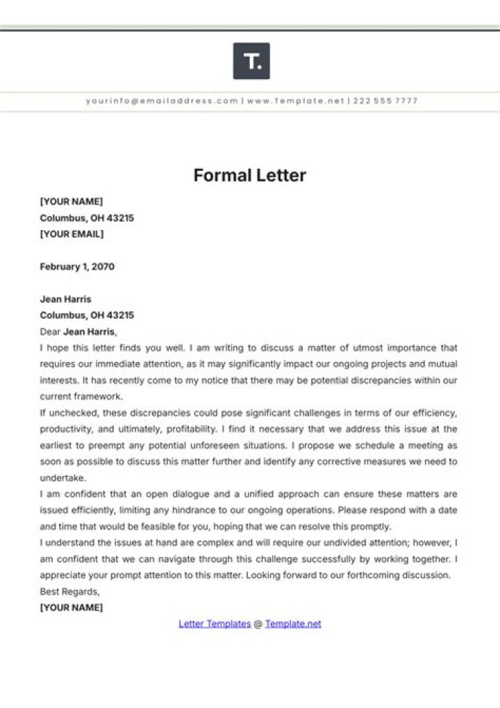 What is formal letter and example?