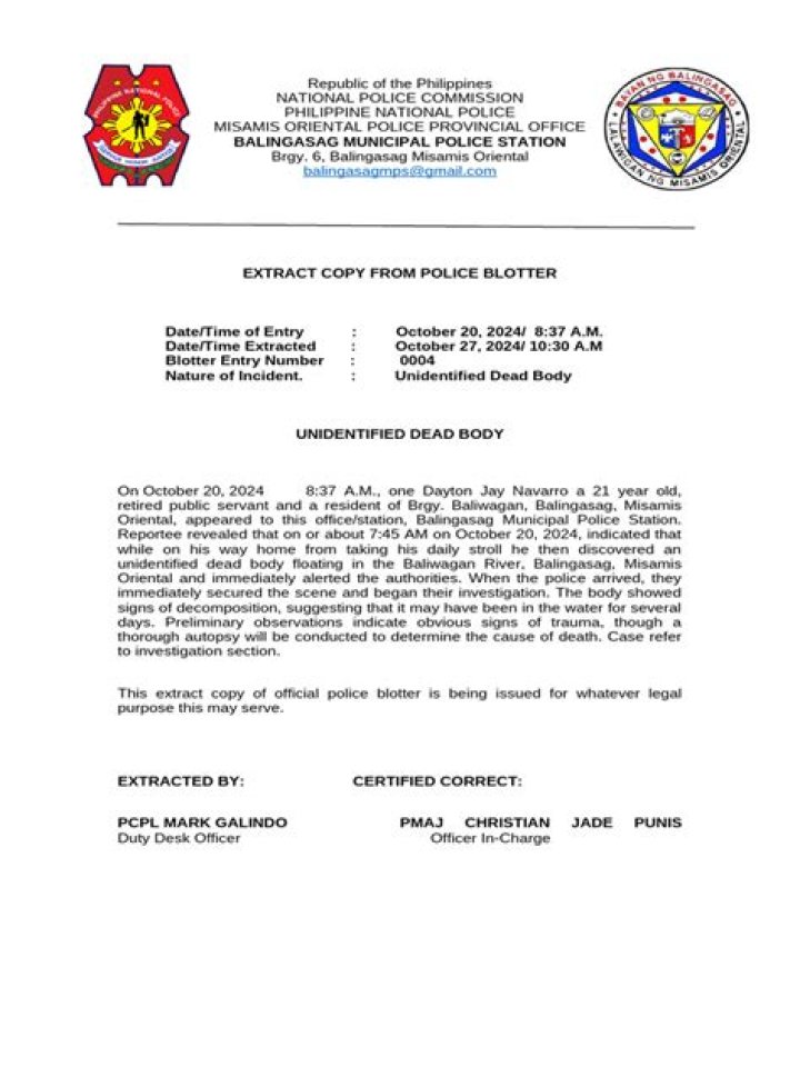 What is police blotter Philippines?