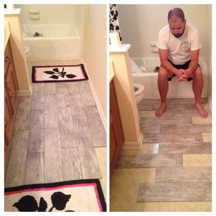 Which way should flooring run in bathroom?