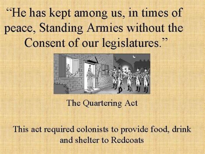 Why has he kept Standing Armies in the colonies?